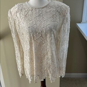 Vintage Laurence Kazar Off White Lace Beaded Formal To Size L